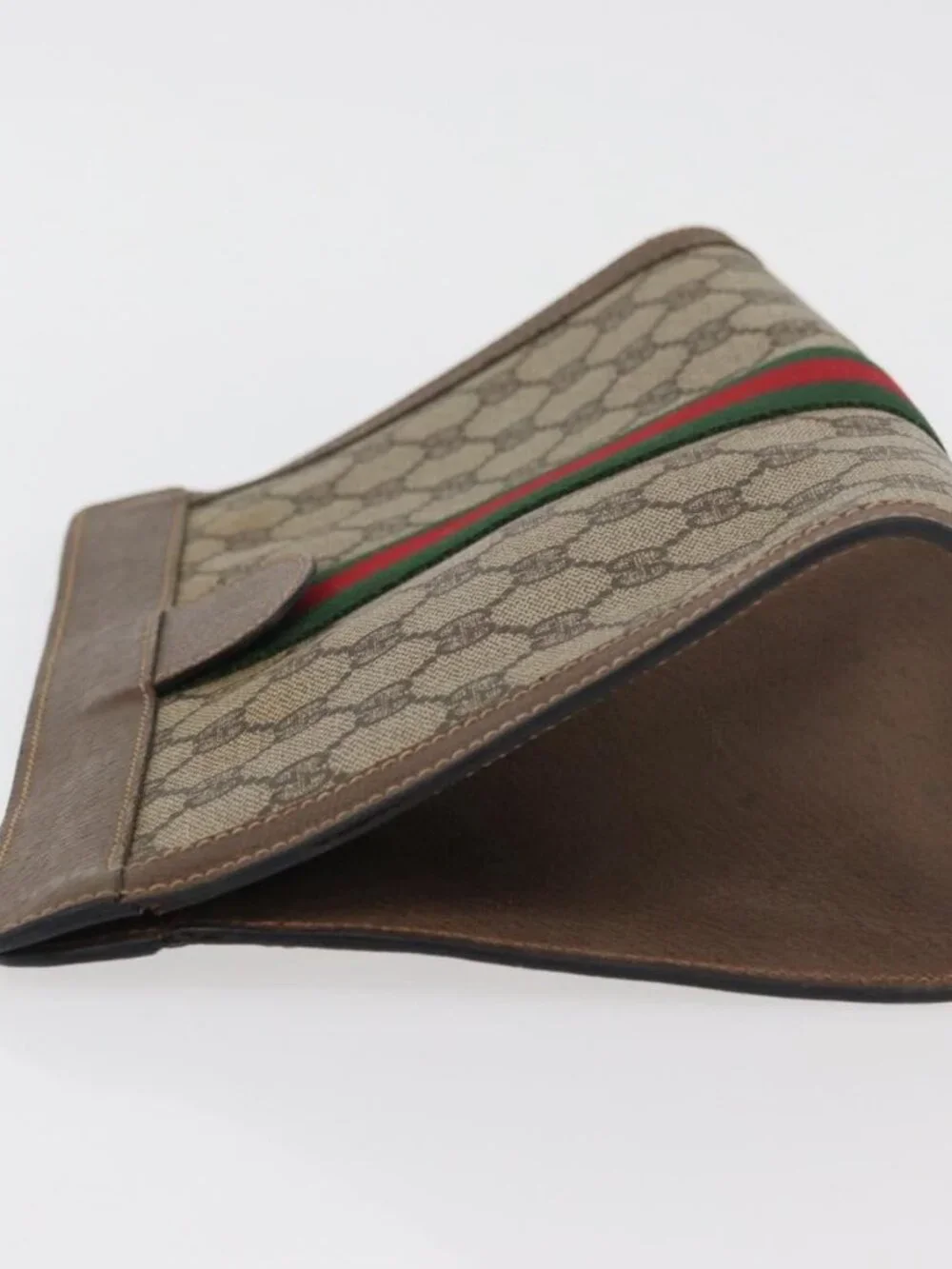 GUCCI GG Supreme Web Sherry Line Clutch Bag PVC Beige 89 01 002 Auth ti3823